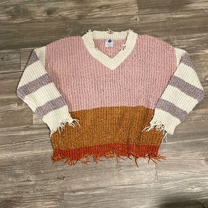 Like Love Super soft Chanille V-neck distressed sweater. Small. NWOT